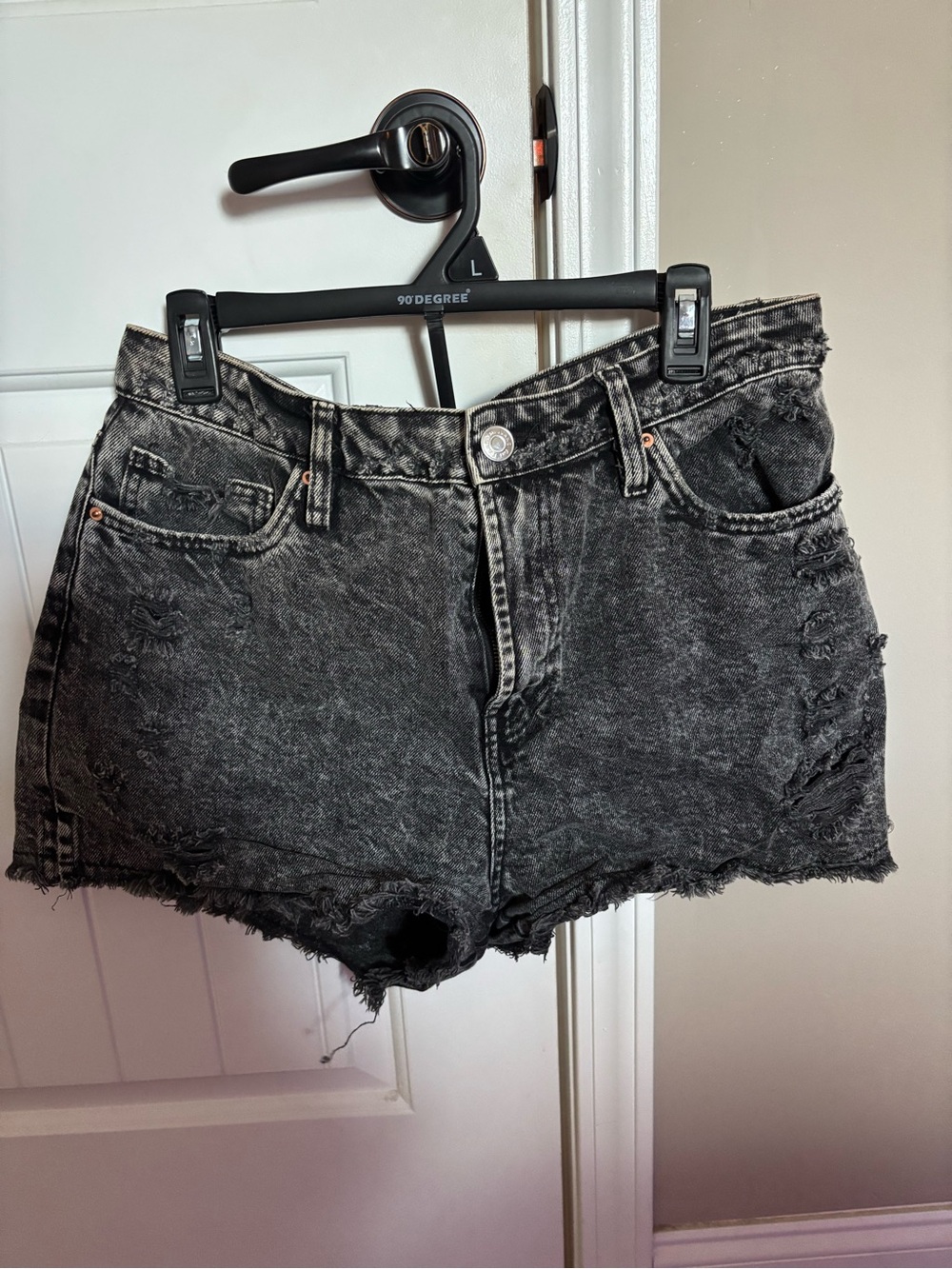 YMI Washed Black Distressed High-Rise Jean Shorts